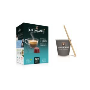 Lollo Caffè капсули Lavazza Blue, ORO, 100 броя + Сет аксесоари за кафе (чаши, бъркалки, захар), 100 броя