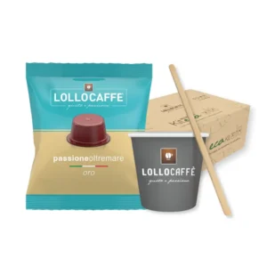 Lollo Caffè капсули Lavazza Blue, ORO, 100 броя + Сет аксесоари за кафе (чаши, бъркалки, захар), 100 броя