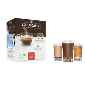 200бр. Lollo Caffè филтър дози ARGENTO, Ф44, + подарък две стъклени чаши “Lollo Caffe” колекция
