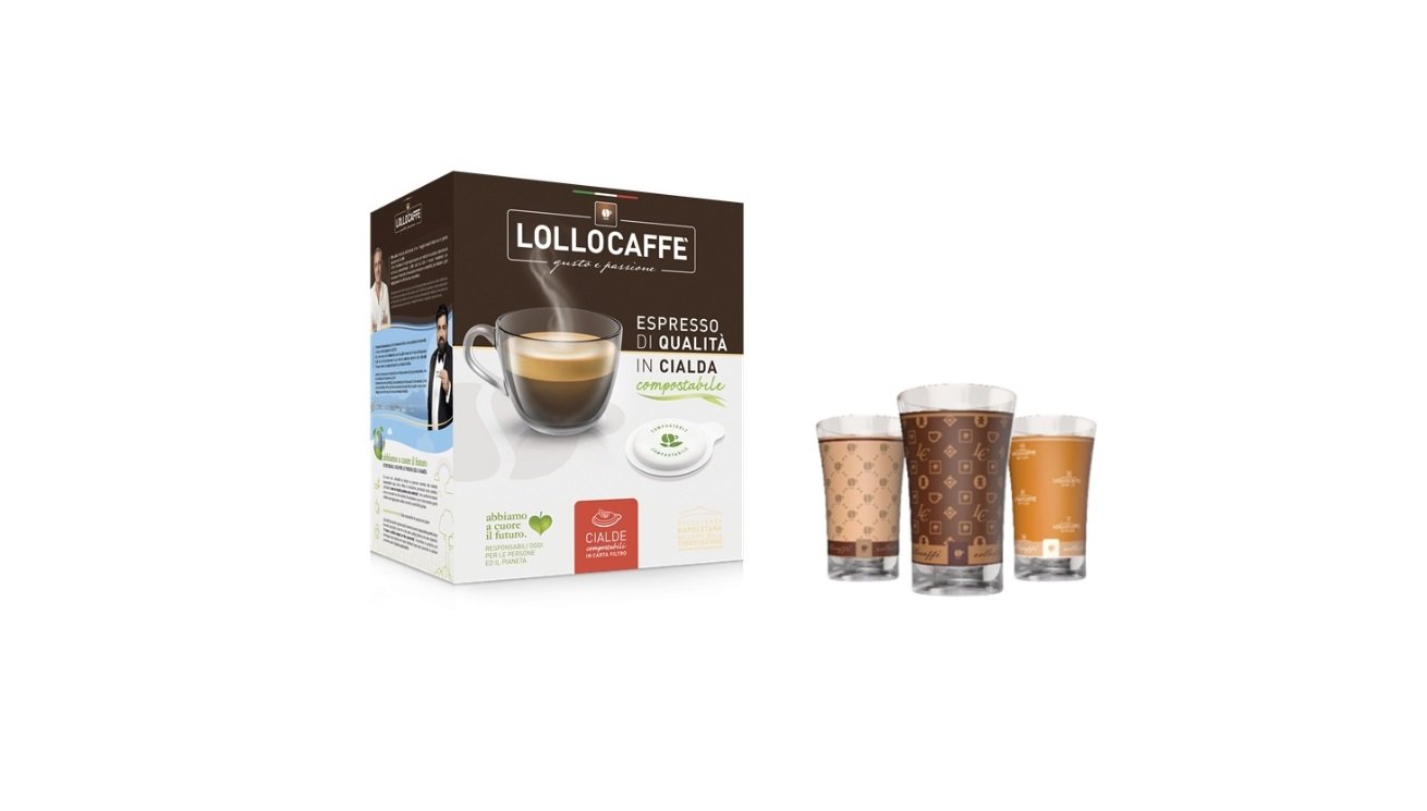 200бр. Lollo Caffè филтър дози ARGENTO, Ф44, + подарък две стъклени чаши “Lollo Caffe” колекция